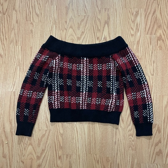 Forever 21 Red & Black Pullover Off-Shoulder Sweater - Picture 2 of 5